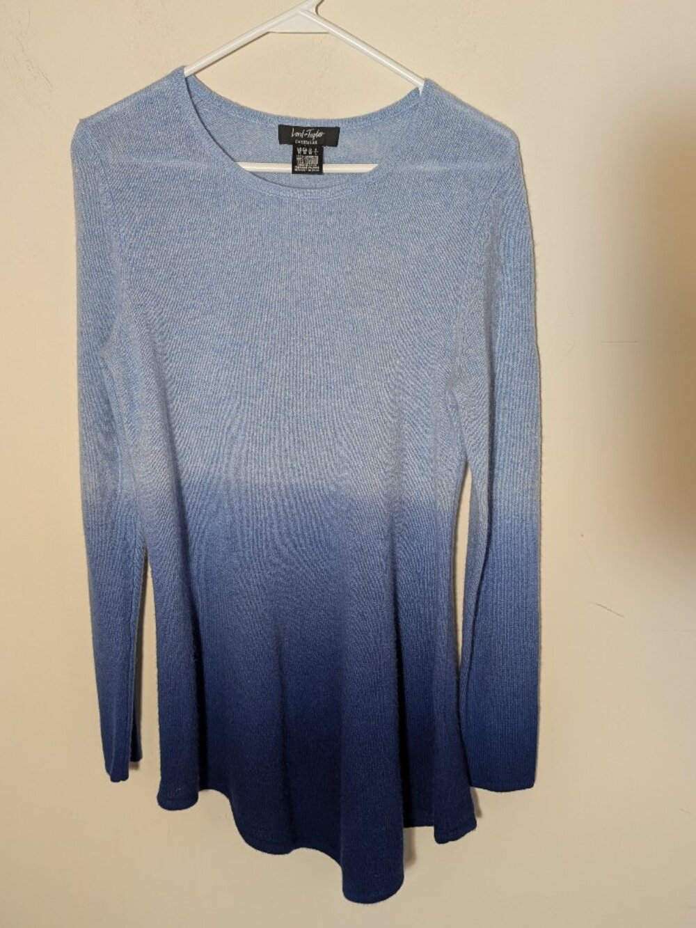 Lord & Taylor Cashmere Long Sleeve Crew Neck Asymmetric Blue Ombre Tunic M